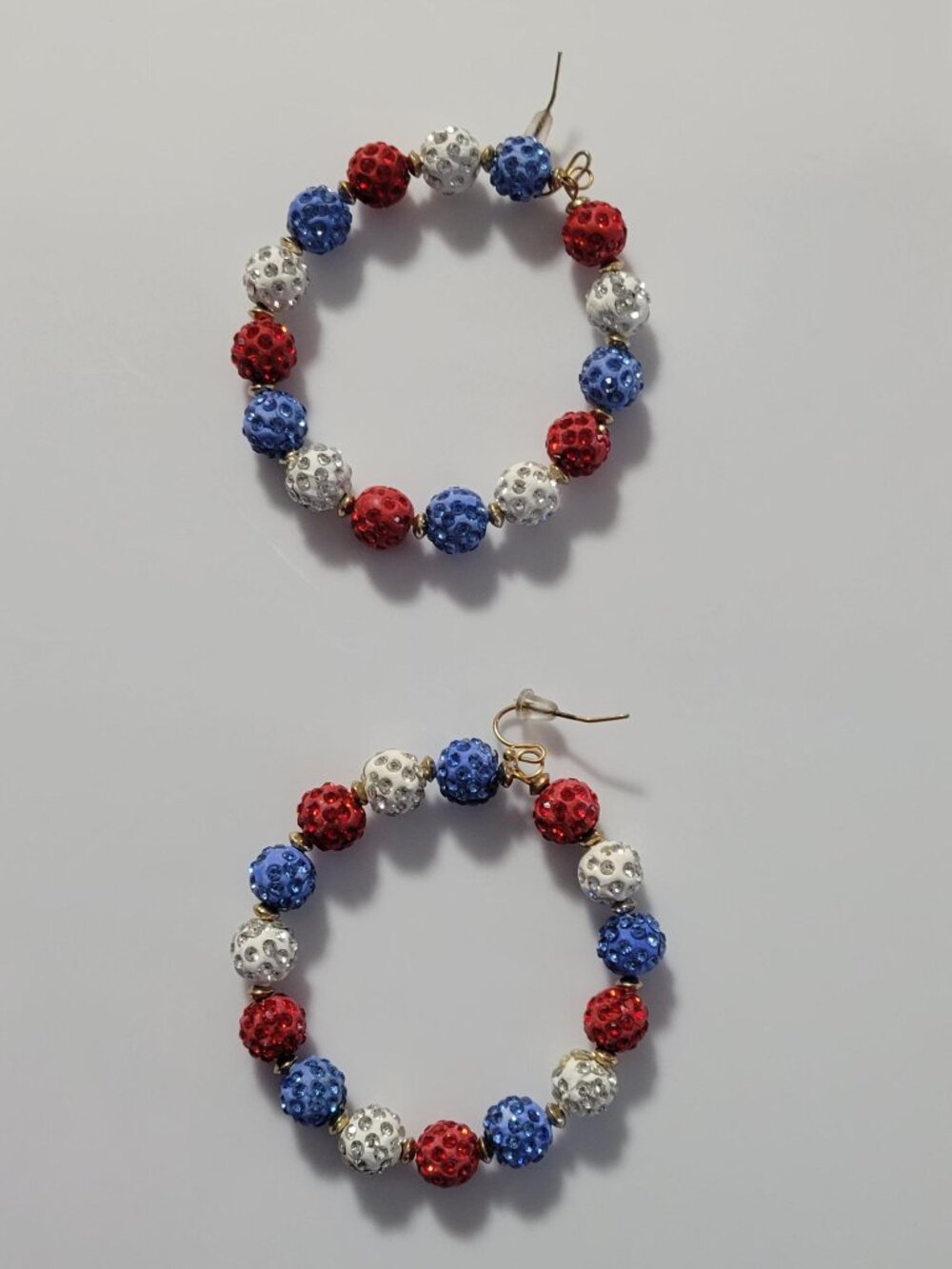 Beaded Hoop Earrings, Red, White and Blue